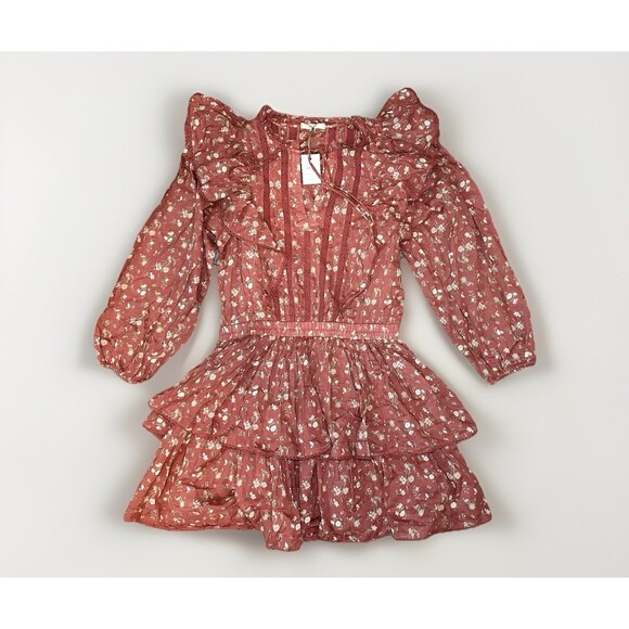 AE 77 American Eagle Floral Mini Ruffled Mini Dress Cottagecore Coral MEDIUM NWT - Picture 1 of 13